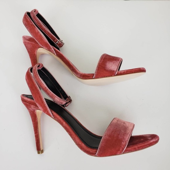Sandro Nina Pink Velvet Strappy Sandal Siletto 8.5 - Picture 4 of 10